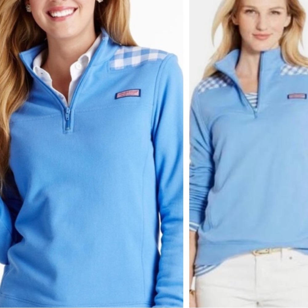 Vineyard Vines • Blue Gingham Shep Half Zip Shirt